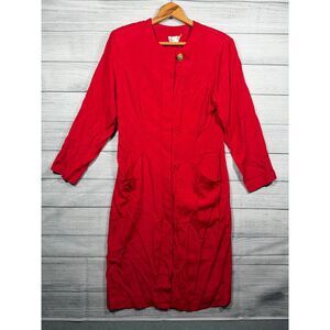 Vintage M.J. Carroll Women's 13/14 Red Gold Button Coat Dress Made USA 1283